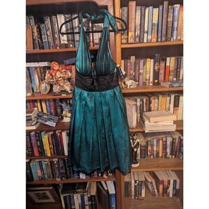 Adrianna Papell Dress Women 10 Teal Black Fit N Flare Floral Mesh Whimsigoth Y2K